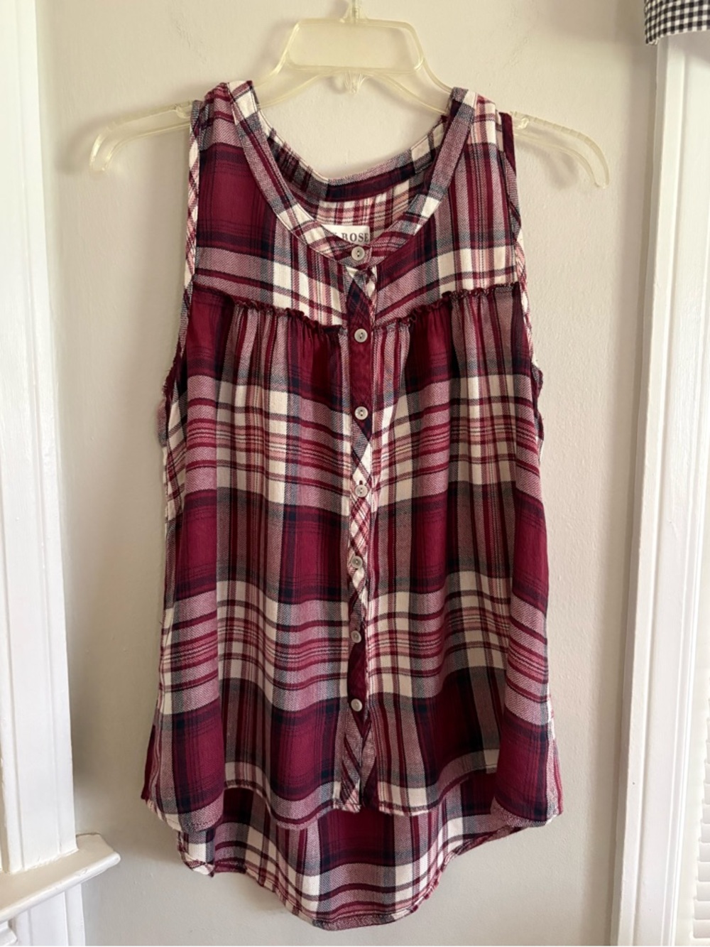 Knox Rose Burgundy Plaid Sleeveless Button-Front Camisole